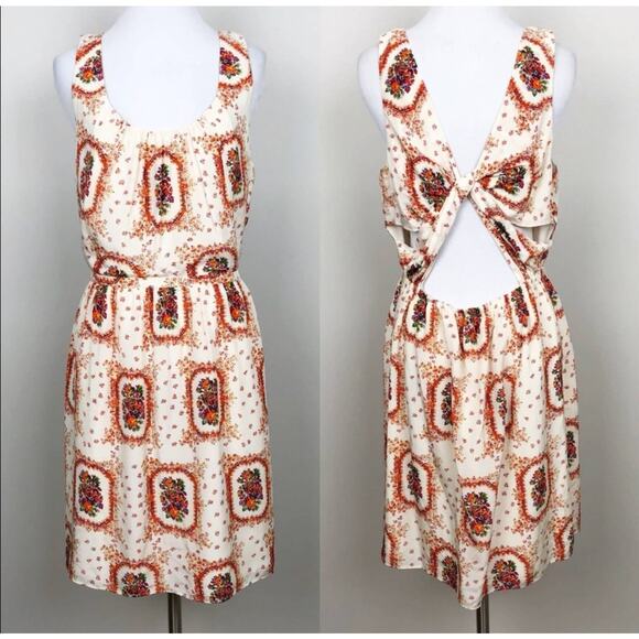 Madewell 100% Silk sleeveless fully lined twist open back patterned dress size 6 - Picture 3 of 10